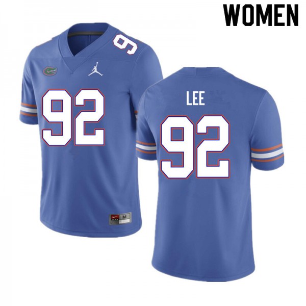 Women #92 Jalen Lee Florida Gators College Football Jersey Blue